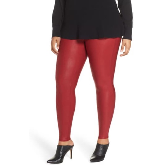 SPANX Pants - Spanx Faux Leather Leggings in Color Crimson